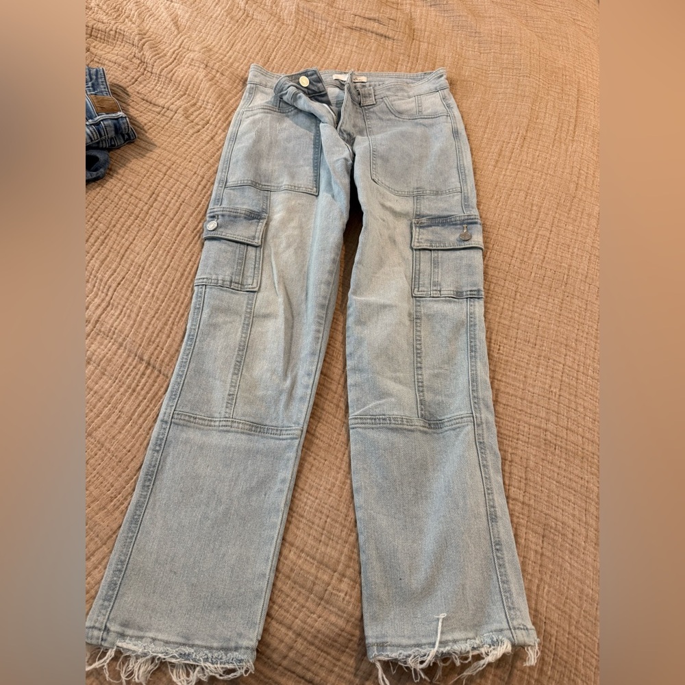 KanCan Light Blue Wide Leg Cargo Jeans
